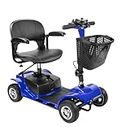 4 Wheel Motorized Scooter, Elderly Power Mobility Wheelchair Adult with Lights - Foldable Compact Travel Scooter with Basket Extended Battery (Blue)