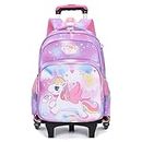 PALAY® Unicorn Print School Backpack for Girls Travel BackPack for Girl School Bag on Wheel Detachable Wheel Stand Gift School Bag for Girls Primary Student