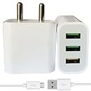3 Port Charger for Nokia Lumia 1020 Mobile Wall Charger Android Smartphone 3 USB Port with 1.2 Meter Charging & Sync Data Cable (3.4Amp, VNT.D1, White)