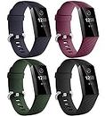 Dirrelo Compatible con Fitbit Charge 3/Fitbit Charge 4 Correa para Mujeres Hombres, 4 Pack Impermeable Ajustable Silicona Reemplazo Deporte Pulseras para Charge 3/4/SE, Negro+Azul+Verde+Vino S