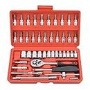 Gunpla 46 Piece 1/4" Drive Socket Wrench Driver Bits Metric Set Flexible Extension Rods with Reversible Ratchet Spanner for Car Bicycle Motor