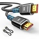 Highwings 8K HDMI Cable 2-Pack 6.6FT,Slim Ultra High Speed HDMI Braided Cord-48Gbps,8K@60Hz,4K@120 144Hz,HDCP 2.2&2.3,eARC,Dynamic HDR 10,DTS:X,RTX 3090,Dolby,Compatible Roku TV/HDTV/PS5/Blu-ray
