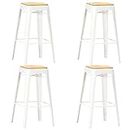 vidaXL Solid Mango Wood Bar Stools - 4 pcs Set, Scandinavian Style Furniture for Kitchen, Dining Room, and Office - Sturdy and Durable with Powder-Coated Steel Legs