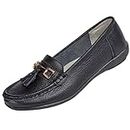 Jo & Joe Ladies Leather Loafer Shoes Plimsole Pumps Womens Flat Shoes Black Size UK 8 EU 41