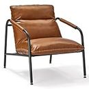VASAGLE EKHO Collection-Accent Chair, Metal Framed Armchair, Synthetic Leather with Stitching, Mid-Century Modern, for Living, Bedroom, Reading Room, Lounge, Caramel Brown ULAC014K01