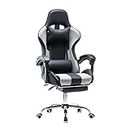 Panana Gaming Chair Swivel Recliner Racing Office Computer PC Video Game Chair with Footrest (Grey)