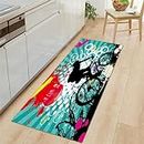 Kitchen Rug 50x140 cm, Watercolor Cycling Sport Pattern Kitchen Mat Soft Microfiber Non Slip Washable, Color Kitchen Floor Mat Anti Fatigue for Kitchen, Entryway, Hallway Runner Washable Runners