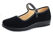 missfiona Black Cotton Mary Jane Dance Flat Old Beijing Cloth Walking Shoes for Women(8, Black)