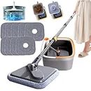 Spin Mop M16, Self Wash Spin Mop M16, Spin Mop and Bucket with Wringer Set, Square Spin Mop, 360° Rotating Mop, for Floor Cleaning Spin Mop Separate Clean and Dirty Water, Wet and Dry Use (9Cloths)