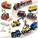 Giant bean 12PCS Vehicles Battery Operated Train Car Set Accessories, Magnetic Mini Construction Set for Wooden Train Track, Bulk Car Toys for Toddlers 3 4 5 Year Boys Girls Kids, Fits for Most Brands