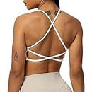 Aoxjox Women's Workout Sports Bras Fitness Backless Padded Ivy Low Impact Bra Yoga Crop Tank Top, White, Medium