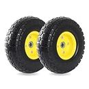 (2-Pack) 10-Inch Solid Rubber Tire Wheels - Replacement 4.10/3.50-4" Tires and Wheels Flat Free with 5/8" Axle Bore Hole Bearings, 2.17" Offset Hub -Perfect for Hand Truck, Wheelbarrow, Gorilla Carts