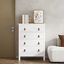 sogesfurniture 4-Drawer Dresser Large Chest of Drawers with Leather Handles, White Wooden Drawer Dresser for Bedroom, 30 Inches Modern Storage Dresser Cabinet with 4 Wide Drawers for Living Room