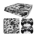 ROIPIN for PS4 Slim Skin Console and Controller, Stickers Vinyl Decals for Playstation 4 Slim Console and Controllers, Skin Sticker Protective Film（Grey Camouflage）