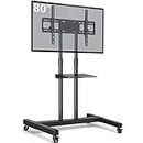 Mobile TV Stand Rolling TV Cart Floor Stand with Mount on Lockable Wheels Height Adjustable Shelf for 32-80 Inch TV Stand Flat Screen or Curved TVs Monitors Display Trolley Loading 110 lbs