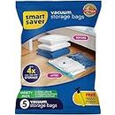 5 Pack Smart Saver Vacuum Bags for Travel, Space Saver Bags (1 Large/2 Medium/2 Small) Compression Storage Bags for Clothes, Bedding, Pillows, Comforters, Blankets Storage Vacuum Sealer Bags for Clothes Storage, Vaccine Sealed Compression Airtight Reusable Packing Ziplock Bag with Travelling Hand Pump