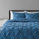 Amazon Basics All-Season Down-Alternative 3 Piece Comforter Bedding Set, King, Dark Teal, Pinch Pleat With Piped Edges