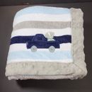 Carters Child of Mine Navy Blue Gray Dog in Truck  Baby Blanket Stripes Sherpa