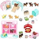 TQQFUN Pet Pretend Educational Play Toys, 32 PCS Dog Figures Playset, Realistic Detailed Puppy Care Role Center Gift for Kids Toddlers Boys and Girls