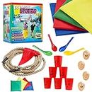Outdoor Games for Kids and Adults 6 in 1 or 3 in 1 Garden Games PE Sports Day Sack Race Flying Disc Tug of War Throwing Bean Bags Tin Can Alley Egg and Spoon Race Ring Toss (6 in 1)