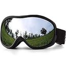 SPOSUNE Skibrille Damen Herren Snowboardbrille OTG Kids Skibrille Brille Wear Anti-Fog 100% UV400 Schutz für Skifahren Rollschuhlaufen Windschutz Schlagfest Helm kompatibel