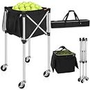 AKOZLIN Tennis Ball Hopper with Wheels Holds 150 Balls Tennis Ball Cart Sports Teaching Cart Lightweight Aluminum Alloy