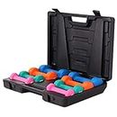 GORILLA SPORTS Dumbbell Set Vinyl 1-10 kg for Gymnastics, Aerobics, Pilates, Fitness - Dumbbells in 6 Weight and Colour Variations in Sets of 2 / Complete Set/Weight Case