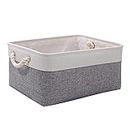 Small Storage Box with Handles, Foldable Wardrobe Baskets for Storage, Canvas Linen Storage Baskets for Clothes, Toys, Towels, Office Products (Grey and White, small)