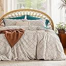 Bedsure Duvet Cover King Size - King Duvet Cover, King Boho Bedding for All Seasons, 3 Pieces Embroidery Shabby Chic Home Bedding Duvet Cover (Beige, King, 104x90'')