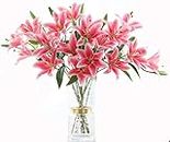 LNHOMY 6 Pack Artificial Lily Flowers Full Bloom Latex Real Touch Artificial Flower Bouquets with 3 Heads Wedding Party Decor Home Décor (Rose Pink)