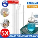 5PCS Glass Pyrex Drinking Straws Pack Bent Straight Reusable Eco Friendly Straw