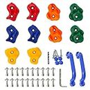 KINSPORY Rock Climbing Holds, 10 PCS Climbing Wall Holds for Kids, Colourful Climbing Set with Two Blue Handles for Indoor Outdoor Playground PlaySet Building