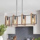 YAGFYg 4 Light Kitchen Island Linear Pendant Light, Farmhouse Dining Room Light Fixtures Over Rable Rustic Rectangle Chandelier Farmhouse Kitchen Light Fixtures Kitchen Hanging Lights (Wood Color)