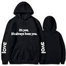 lcziwo Valentine's Day Letter Print Couple Matching Hoodie Oversized Thick Out Dating Hooded Pullover with Pocket Discount Clothes Black