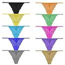 Pmrxi G String Thongs for Women Multicolor Low Waist T-Back Lace G String Panties 10 Pack Medium Size