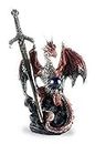 Ain’t It Nice Dragon Statue with Medieval Dragon Sword and Crystal Ball Collectible Dragon Figurine Fantasy Medieval Dragon Décor, Red 4(L) 2(W) 7(H) inches