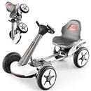 HONEY JOY 12V Kids Electric Go Kart, 4-Wheel Foldable Go Kart w/ 2-Position Adjustable Steering Wheel & Seat, One-Button Start, Flashing Light, Cup Holder, Outdoor Racing Ride on Toy Car (White)