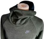 Women's NIKE Tech Fleece Jumper Green Dark Long Sleeve Hooded Sweatshirt UK M