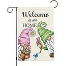 Louise Maelys Welcome to Our Home Garden Flag 12x18 Double Sided Vertical, Burlap Small Farmhouse Spring Gnome Floral Yard House Flag Outdoor Decorations (ONLY FLAG)