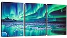 Sungeek 3 Pieces Canvas Wall Art Prints Modern Picture Framed Aurora Artwork Paintings for Bedroom Living Room Kitchen Home Wall Decoration Paintings 30 x 40cm