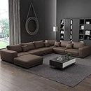 MIRFAR Latest Wooden Furniture Designs U Shaped Sectional Sofa Living Room L Shape Leather Sofa Set Furniture (Brown)