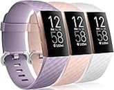 Wepro Waterproof Bands Compatible with Fitbit Charge 4 / Charge 3 / Charge 3 SE for Women Men, 3-Pack Replacement Wristbands for Fitbit Charge 3 / Charge 4, Small, Lavender, Pink Sand, White