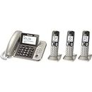 PANASONIC Corded/Cordless Phone System with Answering Machine and One Touch Call Blocking – 3 Handsets - KX-TGF353N (Champagne Gold)