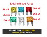 30 x Assorted Automotive Mini Blade Fuses Set 5, 10, 15, 20, 25, 30 Amp Car Bike