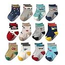 FIMALIA Non Slip Kids Toddler Socks with Grip, Assorted Prints, Socks for Babies to Toddlers, Anti Skid Socks, Crawling Socks with Grippers (Color & Print May Vary) (Pack of 4,6,8 & 12 Pair