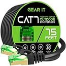 GearIT Cat7 Outdoor Ethernet Cable (75 Feet), SFTP Shielded Foil Twisted Pair, Waterproof - Black/Red, 75 Ft