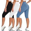 DHSO 3 Pack Women's Knee Length Leggings-High Waist Capri Pants for Women Yoga Workout Biker Shorts Casual Summer