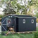MistMo 10X12X7.5 FT Outdoor Steel Storage Shed with Double Lockable Door and 2 Light-Transmitting Windows, 4 Vents, Ideal for Garden, Backyard, and Patio Utility and Tool Storage(10' x 12', Blue)