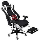 NOKAXUS Gaming Chair Large Size High-back Ergonomic Racing Seat with Massager Lumbar Support and Retractible Footrest PU Leather 90-180 degree adjustment of backrest Thickening sponges(Yk-6008-white)