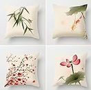 45x45cm Cushion Covers 4 Pack Decorative Throw Pillow Case,Soft Square Pillow Cover with Invisible Zipper,Linen Cotton Pillowcase Cushion Cover for Sofa Bedroom Living Room(Lotus Bamboo)